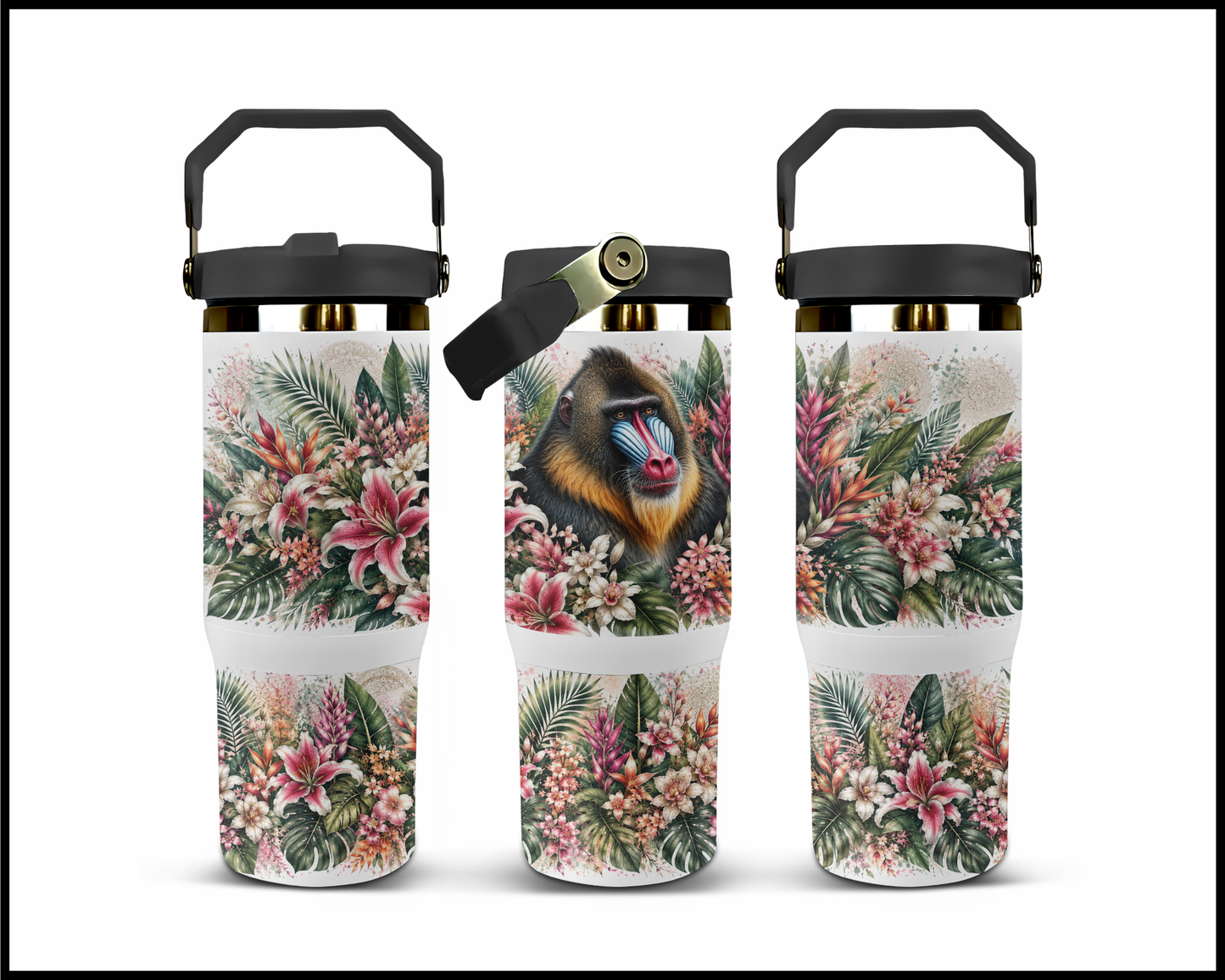 Botanical Bliss - Mandrill Monkey Big Guzzler Stainless Steel Tumbler (1268)