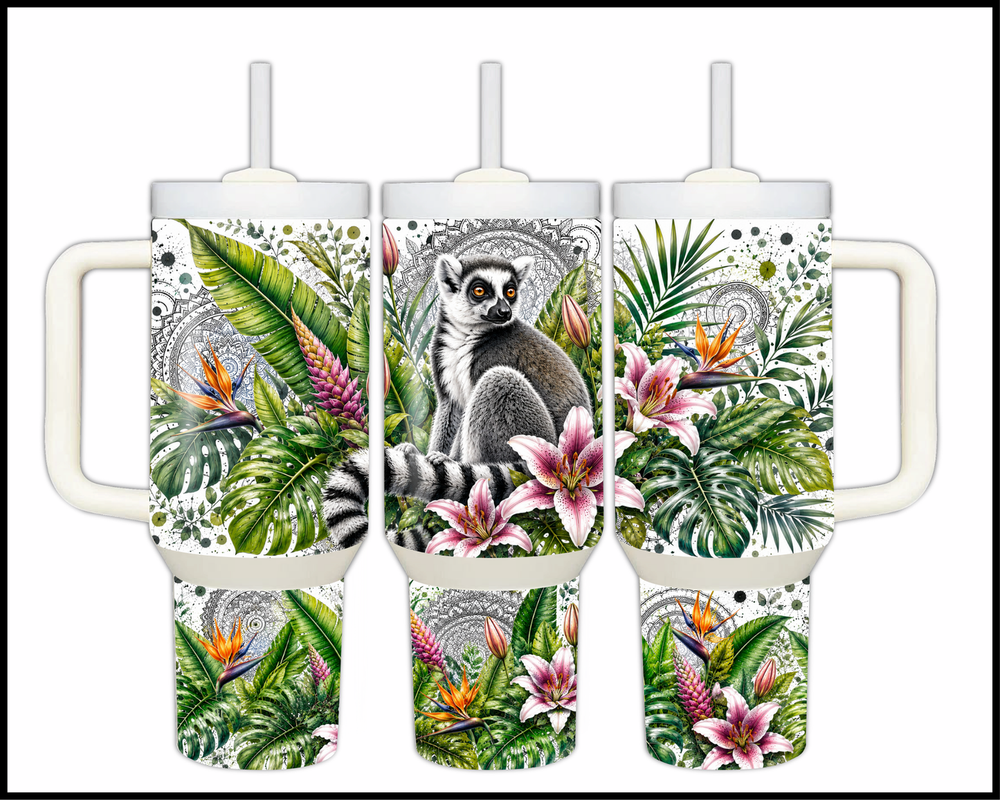 Botanical Bliss - Ring Tailed Lemur Big Guzzler Stainless Steel Tumbler (1272)
