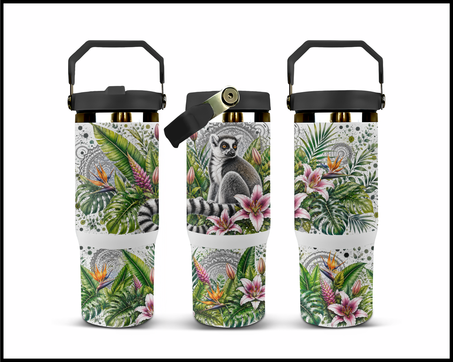 Botanical Bliss - Ring Tailed Lemur Big Guzzler Stainless Steel Tumbler (1272)