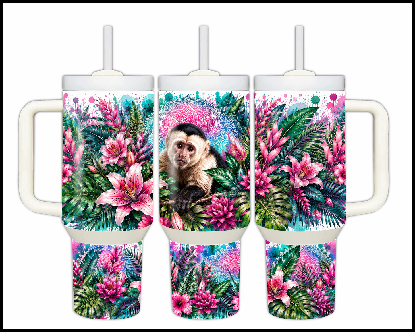 Botanical Bliss - Capuchin Monkey Big Guzzler Stainless Steel Tumbler (1274)