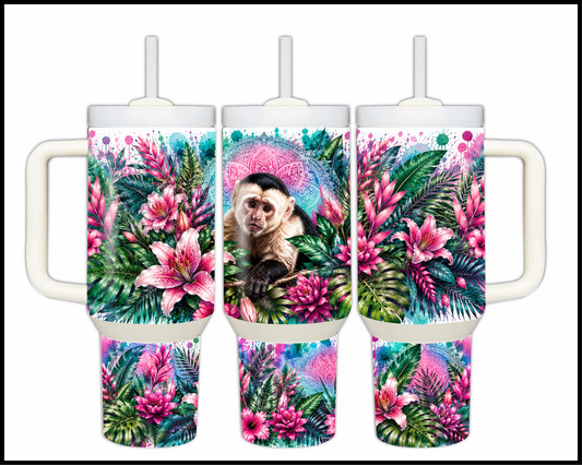 Botanical Bliss - Capuchin Monkey Big Guzzler Stainless Steel Tumbler (1274)