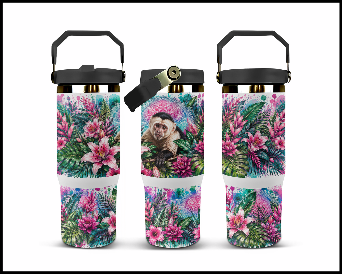 Botanical Bliss - Capuchin Monkey Big Guzzler Stainless Steel Tumbler (1274)