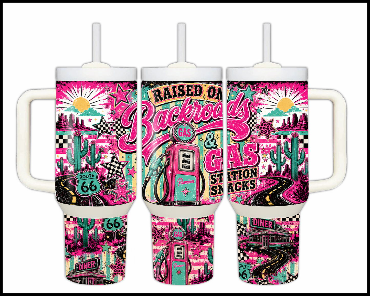 Raised On Backroads & Gas Station Snacks Big Guzzler Stainless Steel Tumbler (1298)