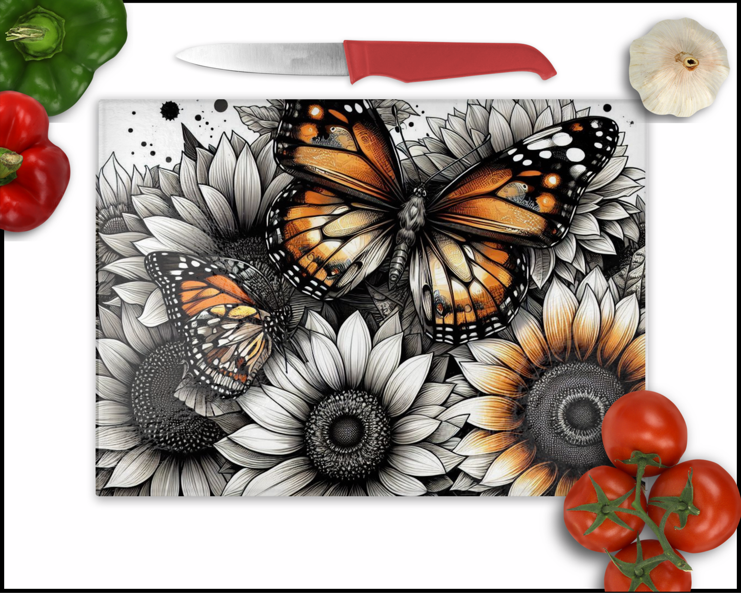 Floral Butterfly Sublimated Cutting Board (071)