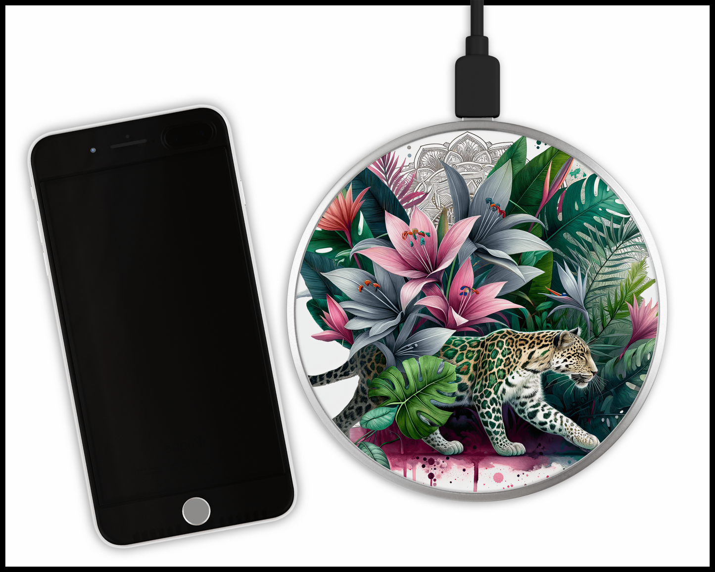 Tropical Leopard Sublimated Wireless Phone Charger (012)