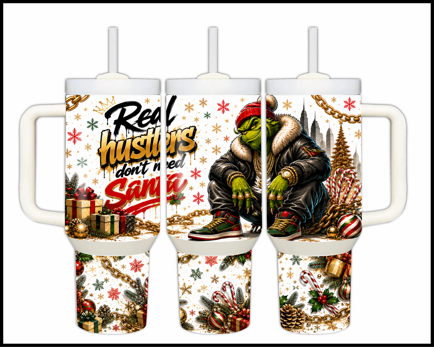 Real Hustlers Dont Need Santa Big Guzzler Stainless Steel Tumbler (1384)