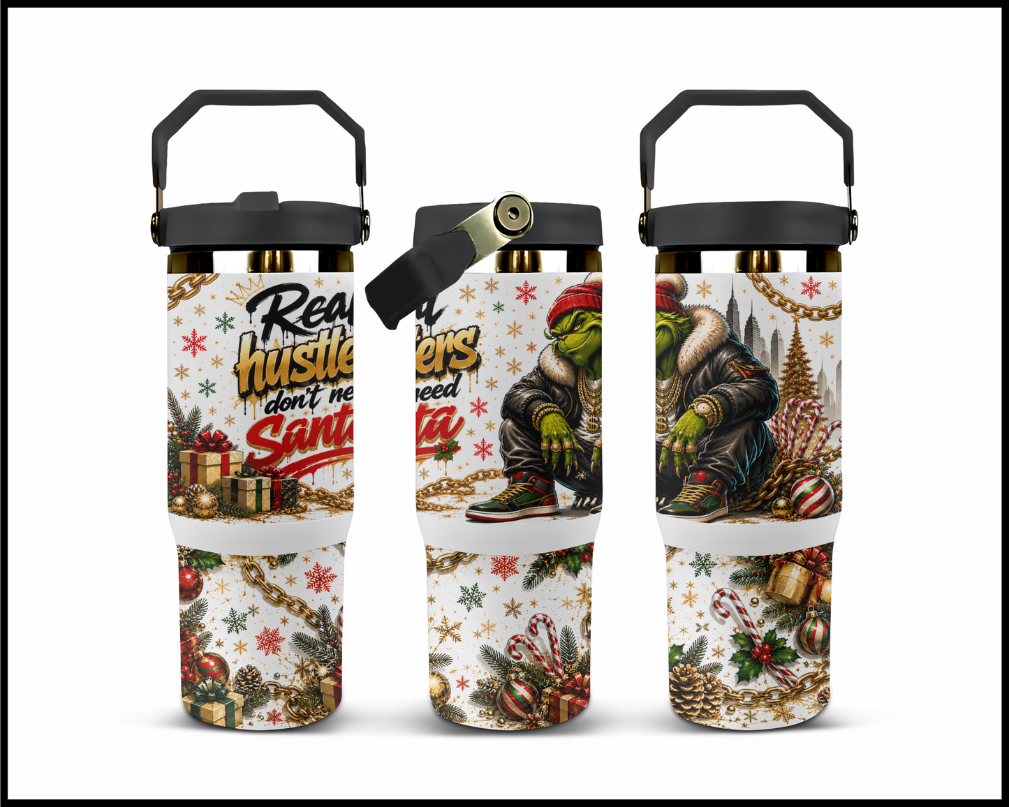 Real Hustlers Dont Need Santa Big Guzzler Stainless Steel Tumbler (1384)