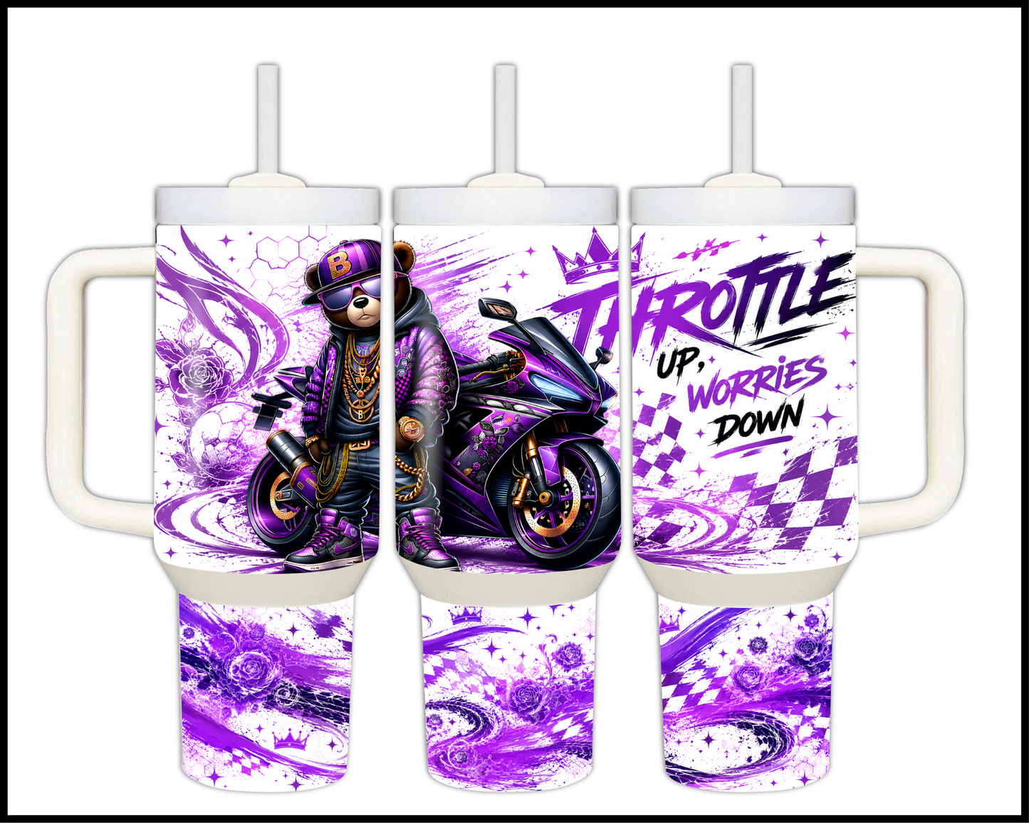 Throttle Up Worries Down Big Guzzler Stainless Steel Tumbler (1387)