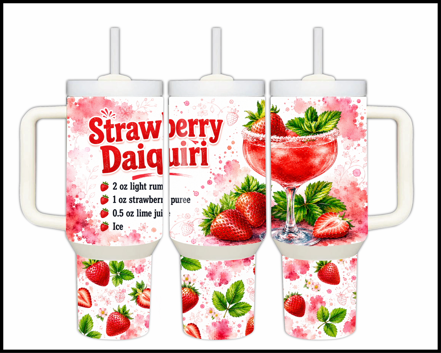 Happy Hour Recipes - Strawberry Daiquiri Big Guzzler Stainless Steel Tumbler (1392)