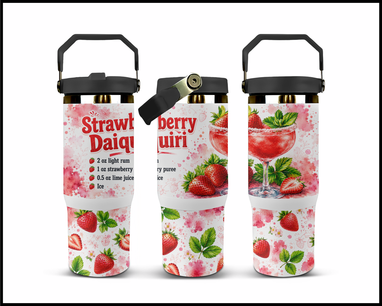 Happy Hour Recipes - Strawberry Daiquiri Big Guzzler Stainless Steel Tumbler (1392)