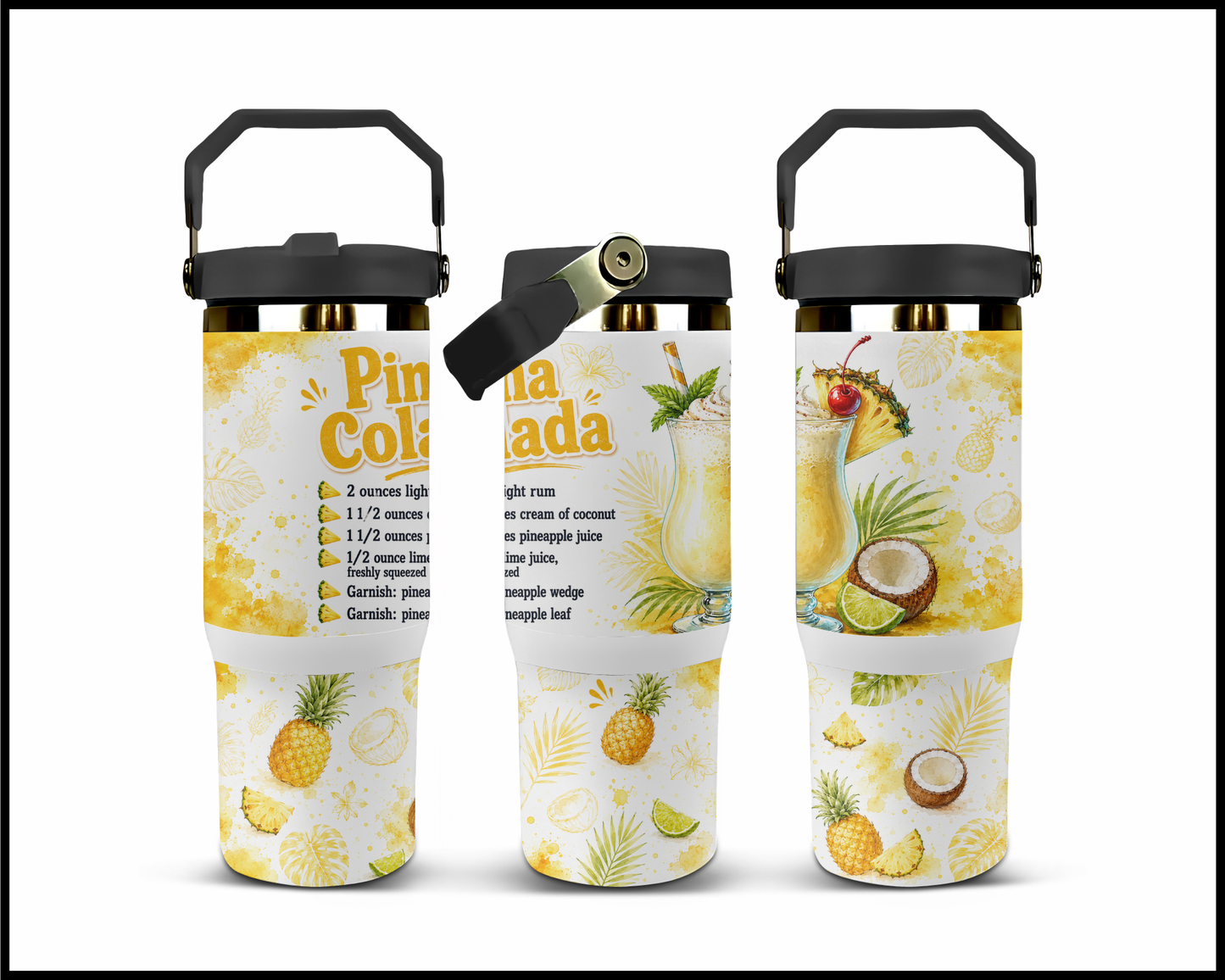 Happy Hour Recipes - Pina Colada Big Guzzler Stainless Steel Tumbler (1397)