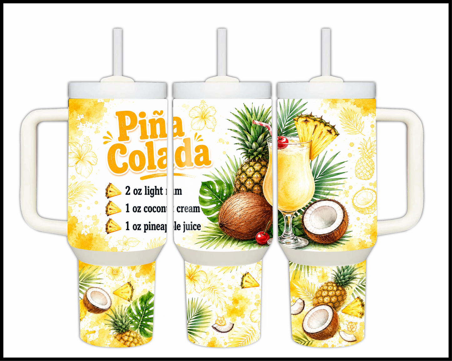 Happy Hour Recipes - Pina Colada Big Guzzler Stainless Steel Tumbler (1398)