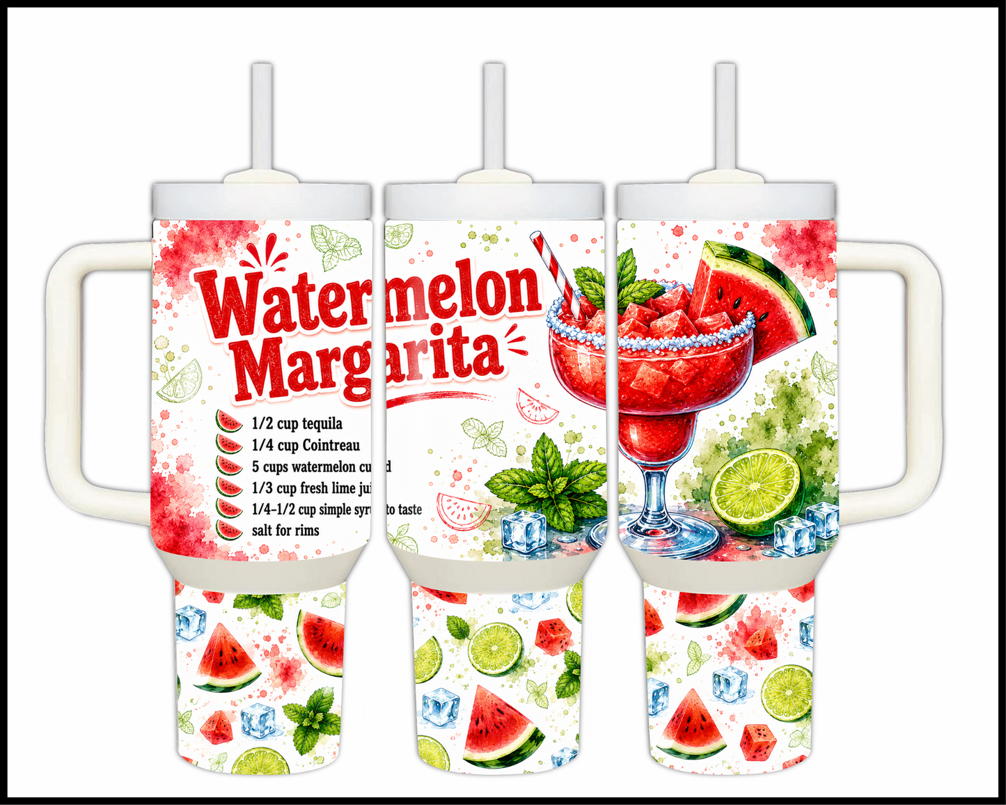 Happy Hour Recipes - Watermelon Margarita Big Guzzler Stainless Steel Tumbler (1409)