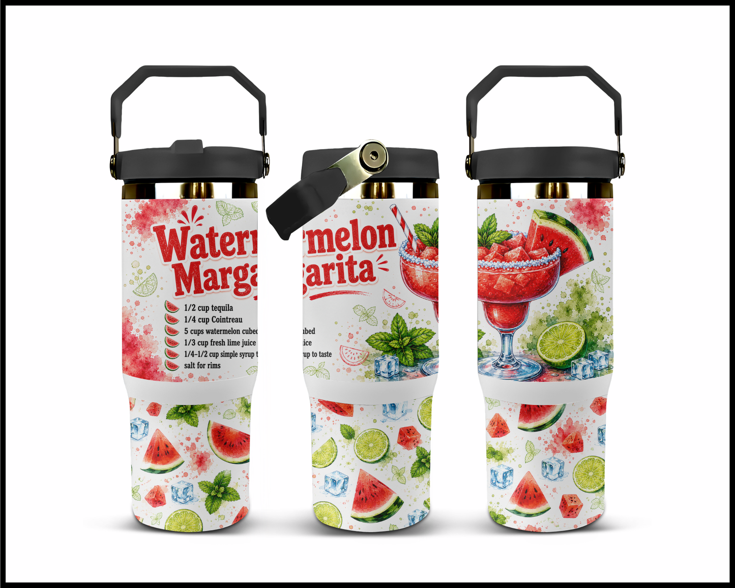 Happy Hour Recipes - Watermelon Margarita Big Guzzler Stainless Steel Tumbler (1409)