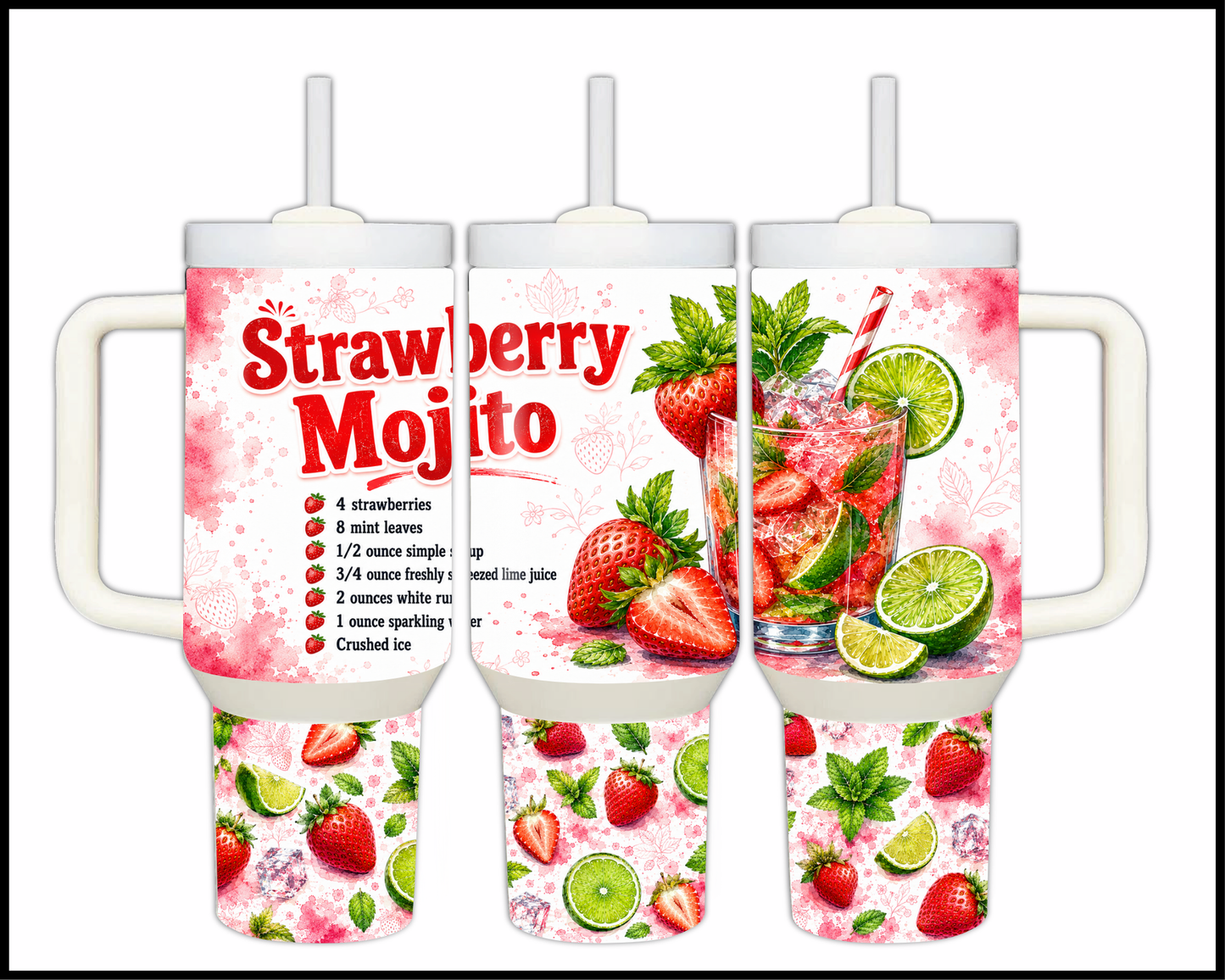Happy Hour Recipes - Strawberry Mojito Big Guzzler Stainless Steel Tumbler (1413)