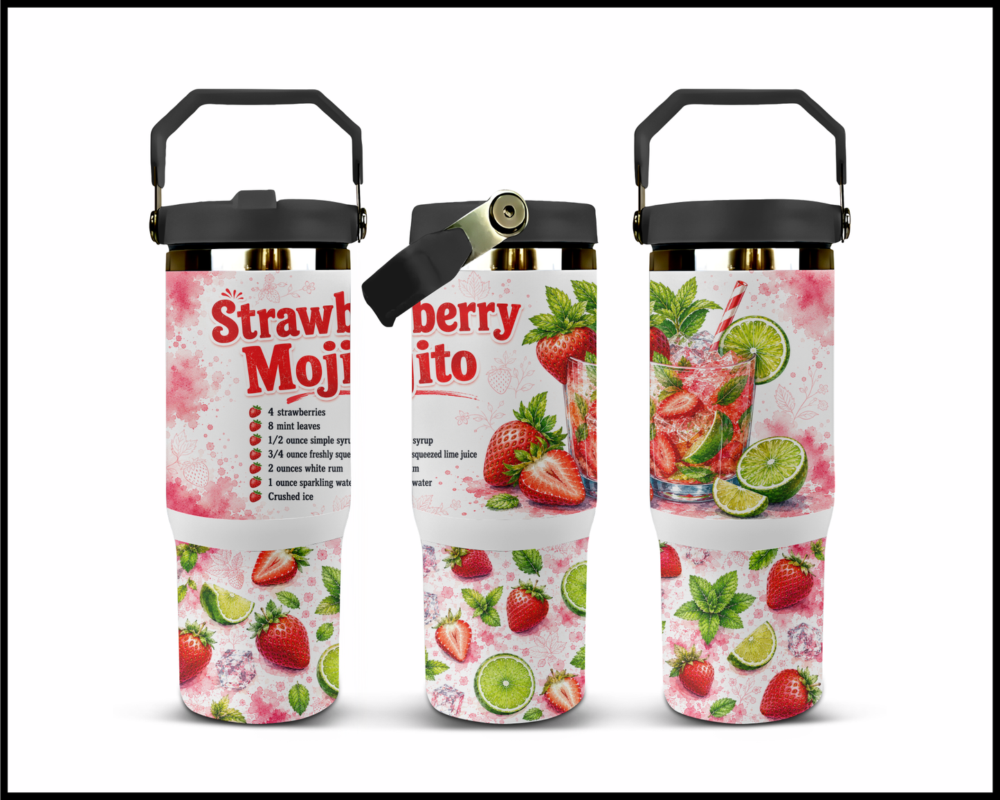 Happy Hour Recipes - Strawberry Mojito Big Guzzler Stainless Steel Tumbler (1413)