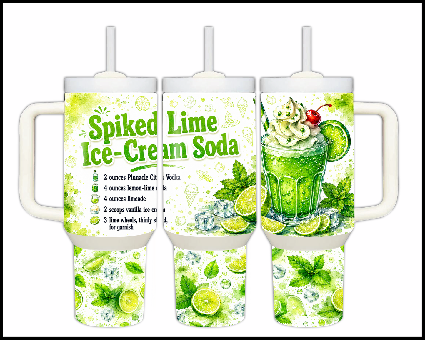 Happy Hour Recipes - Spiked Lime Ice-Cream Soda Big Guzzler Stainless Steel Tumbler (1415)