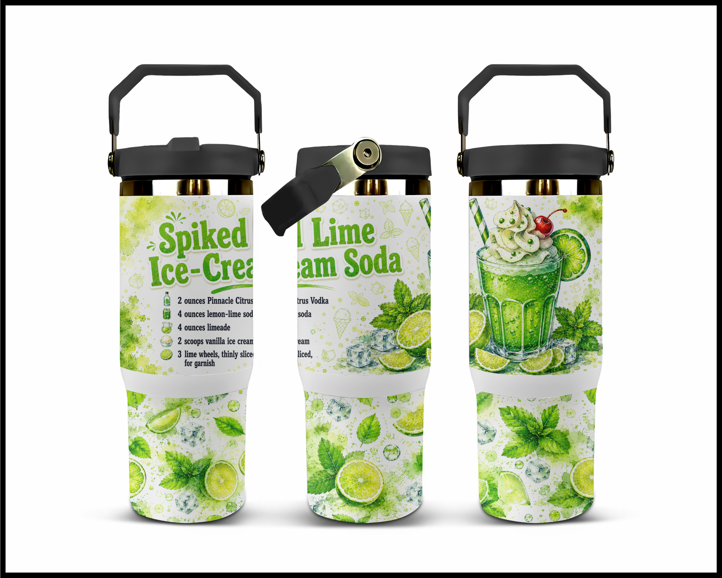 Happy Hour Recipes - Spiked Lime Ice-Cream Soda Big Guzzler Stainless Steel Tumbler (1415)