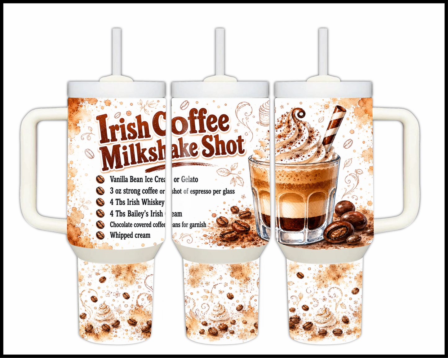 Happy Hour Recipes - Irish Coffee Milkshake Shot Big Guzzler Stainless Steel Tumbler (1429)