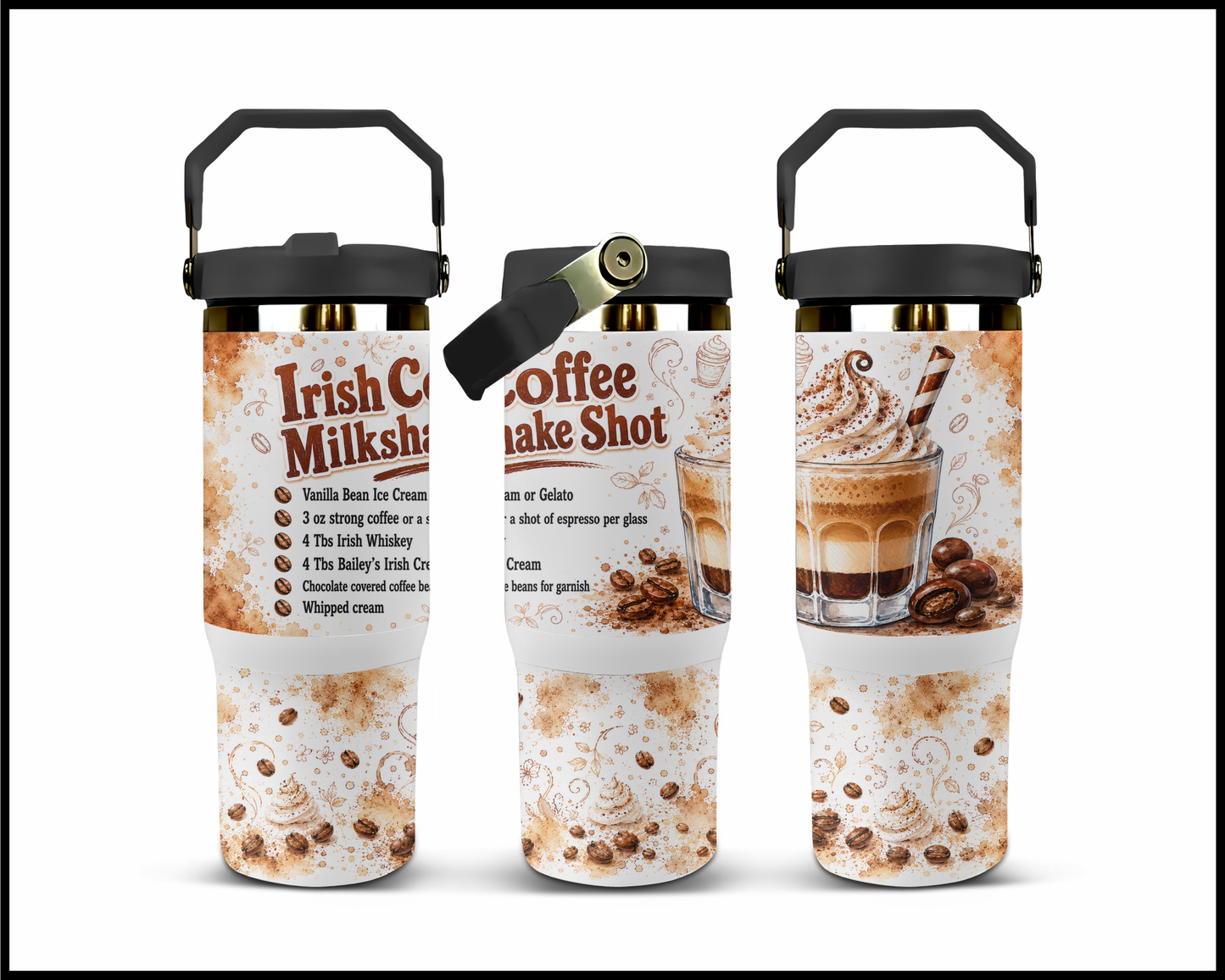 Happy Hour Recipes - Irish Coffee Milkshake Shot Big Guzzler Stainless Steel Tumbler (1429)