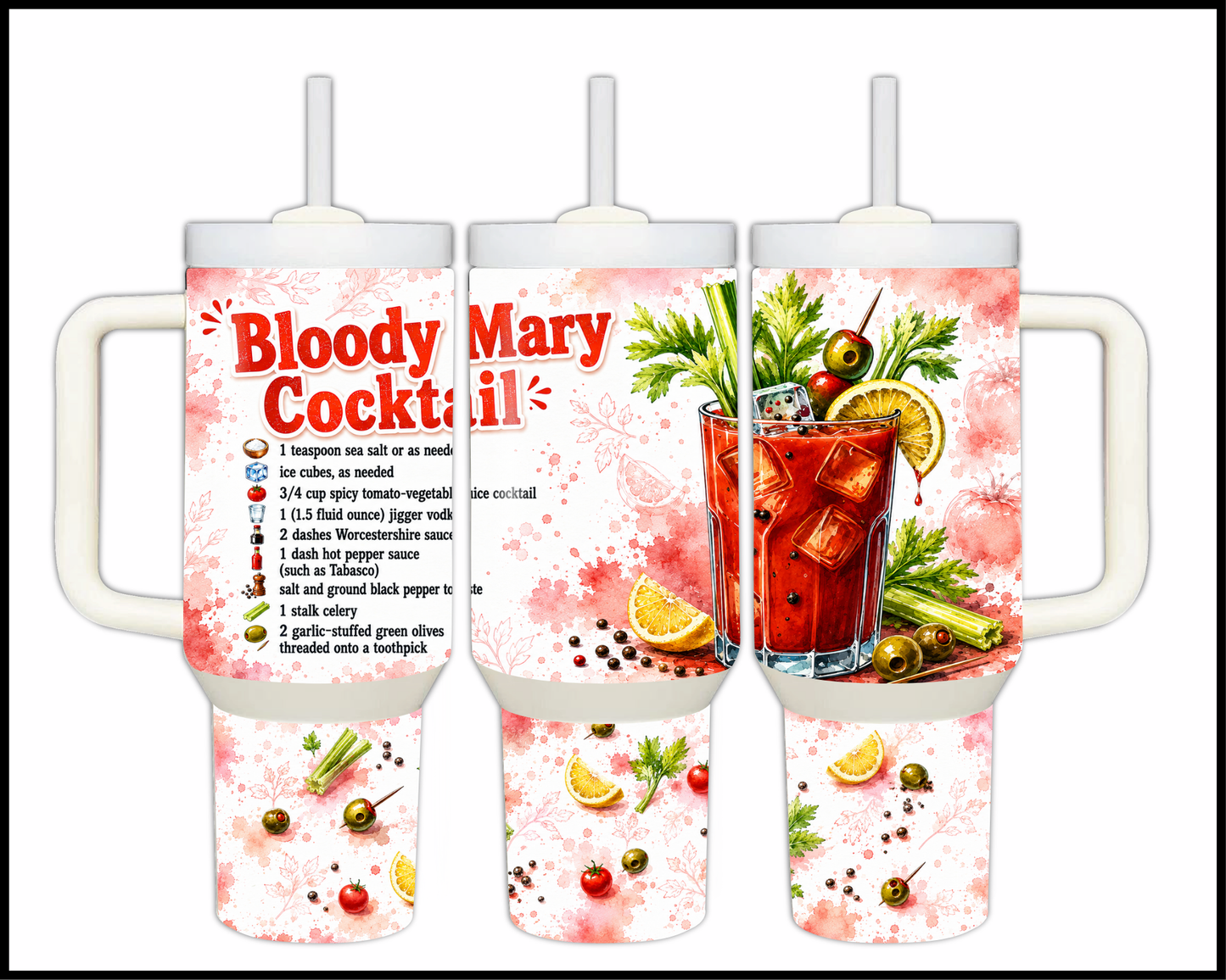 Happy Hour Recipes - Bloody Mary Cocktail Big Guzzler Stainless Steel Tumbler (1430)