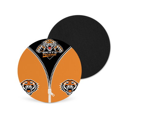 Wests Tigers Zip Up Neoprene Drink Coaster x2 (Round)