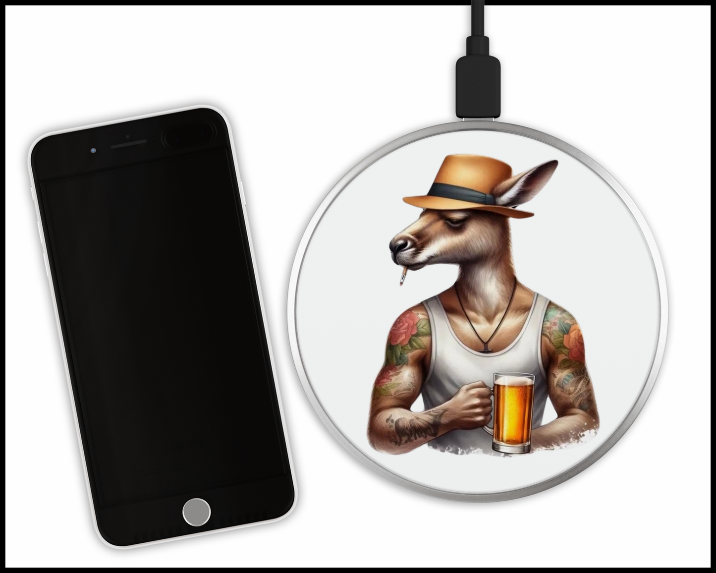 Aussie Drinking Kangaroo Sublimated Wireless Phone Charger (316)