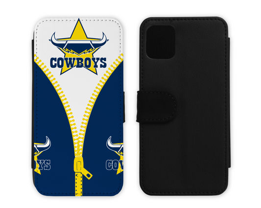 North Queensland Cowboys Leather Flip Case  (Many Models Available)