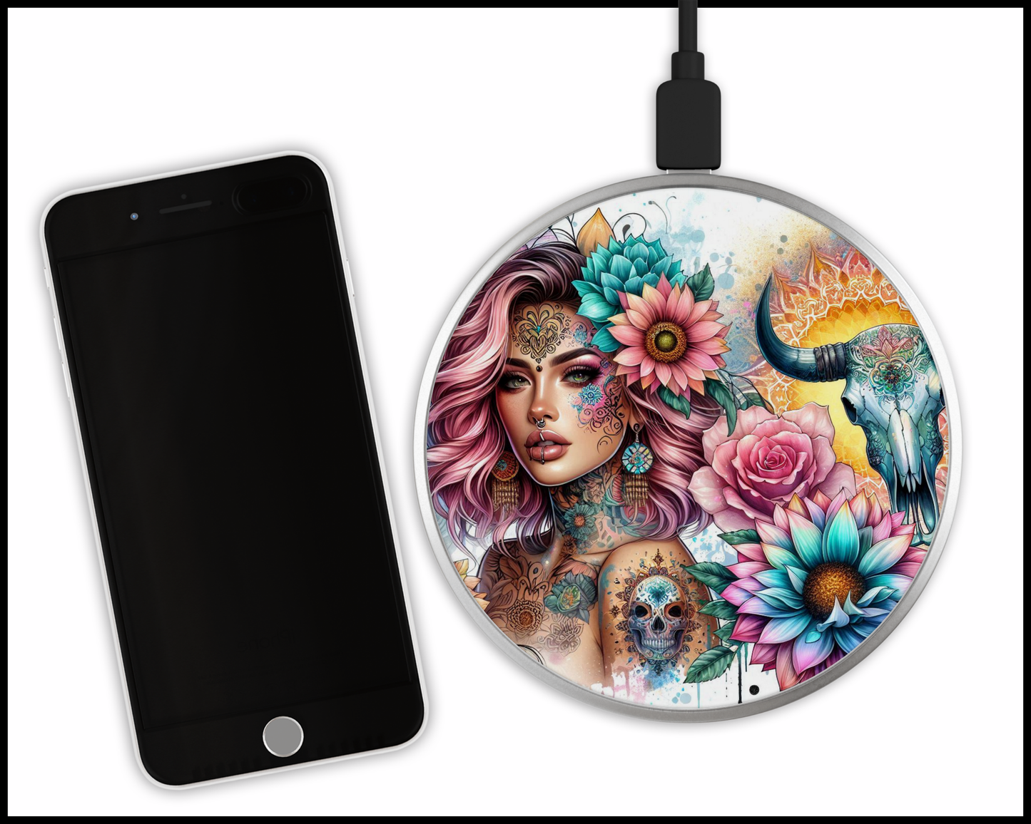 Stunning Mandala Floral Sublimated Wireless Phone Charger (416)