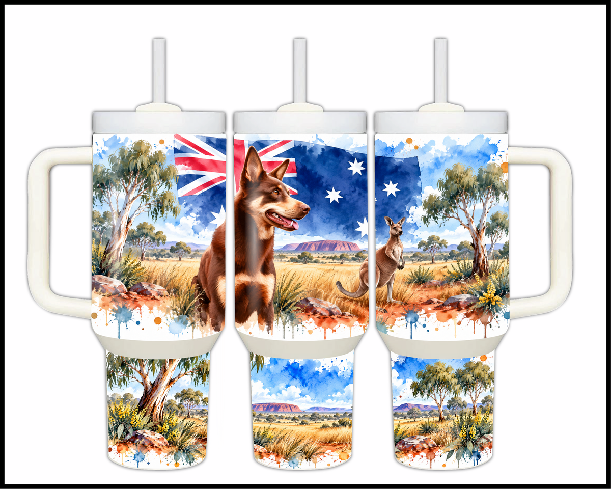 G'day Brew: True Blue Kelpie & Kangaroo Companion Stainless Steel Big Guzzler Tumbler (1767)