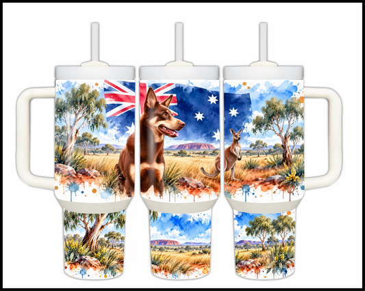 G'day Brew: True Blue Kelpie & Kangaroo Companion Stainless Steel Big Guzzler Tumbler (1767)