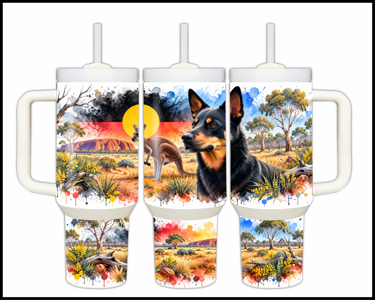 The Roo & Kelpie Dreamtime Bushland Stainless Steel Big Guzzler Tumbler (1768)