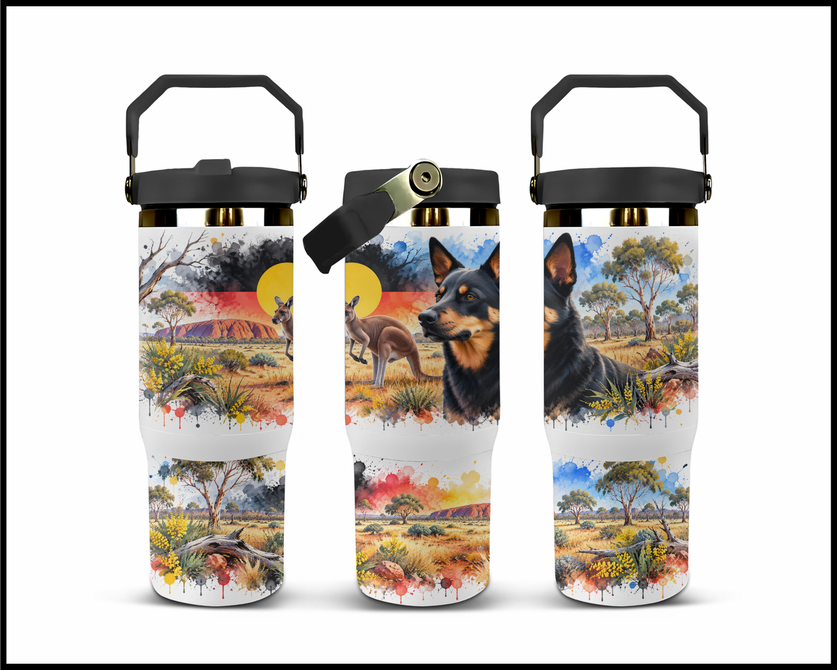 The Roo & Kelpie Dreamtime Bushland Stainless Steel Big Guzzler Tumbler (1768)