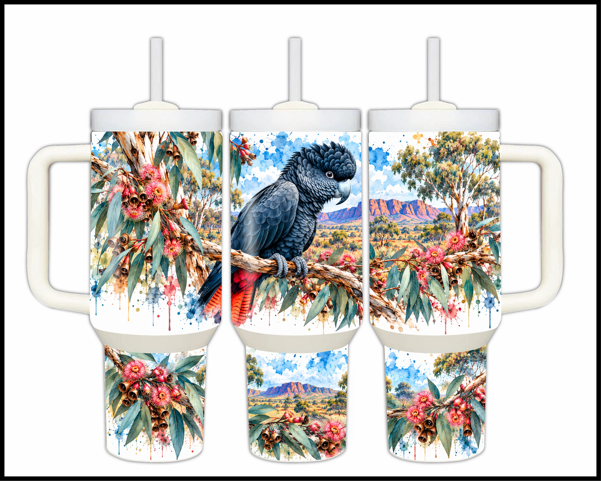 The "Loud & Proud" Black Cockatoo Stainless Steel Big Guzzler Tumbler (1777)