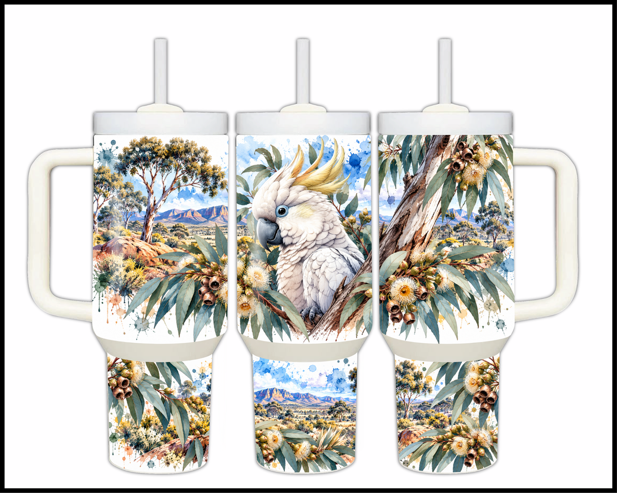 The "Wake Up and Screech" Cockatoo Stainless Steel Big Guzzler Tumbler (1783)