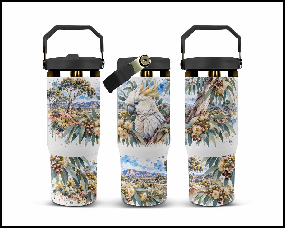 The "Wake Up and Screech" Cockatoo Stainless Steel Big Guzzler Tumbler (1783)