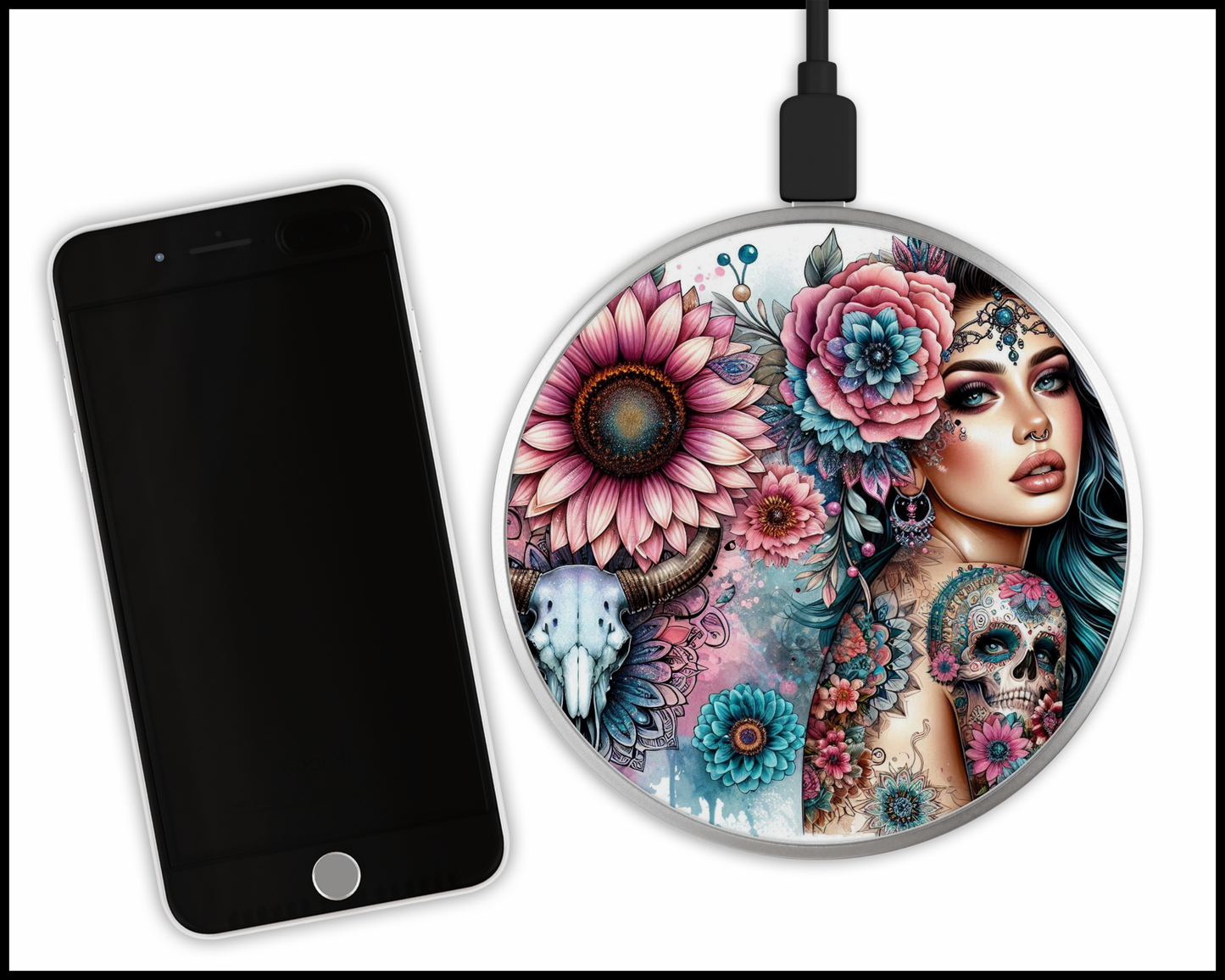 Stunning Mandala Floral Sublimated Wireless Phone Charger (417)