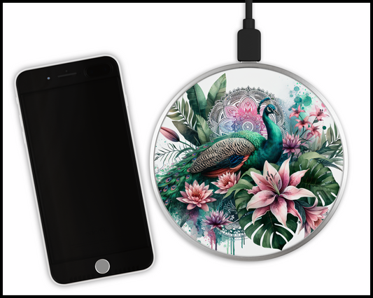 Tropical Peacock Sublimated Wireless Phone Charger (018)