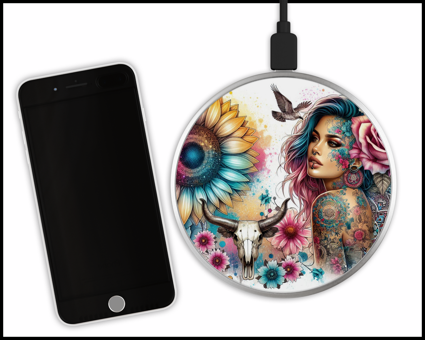 Stunning Mandala Floral Sublimated Wireless Phone Charger (418)