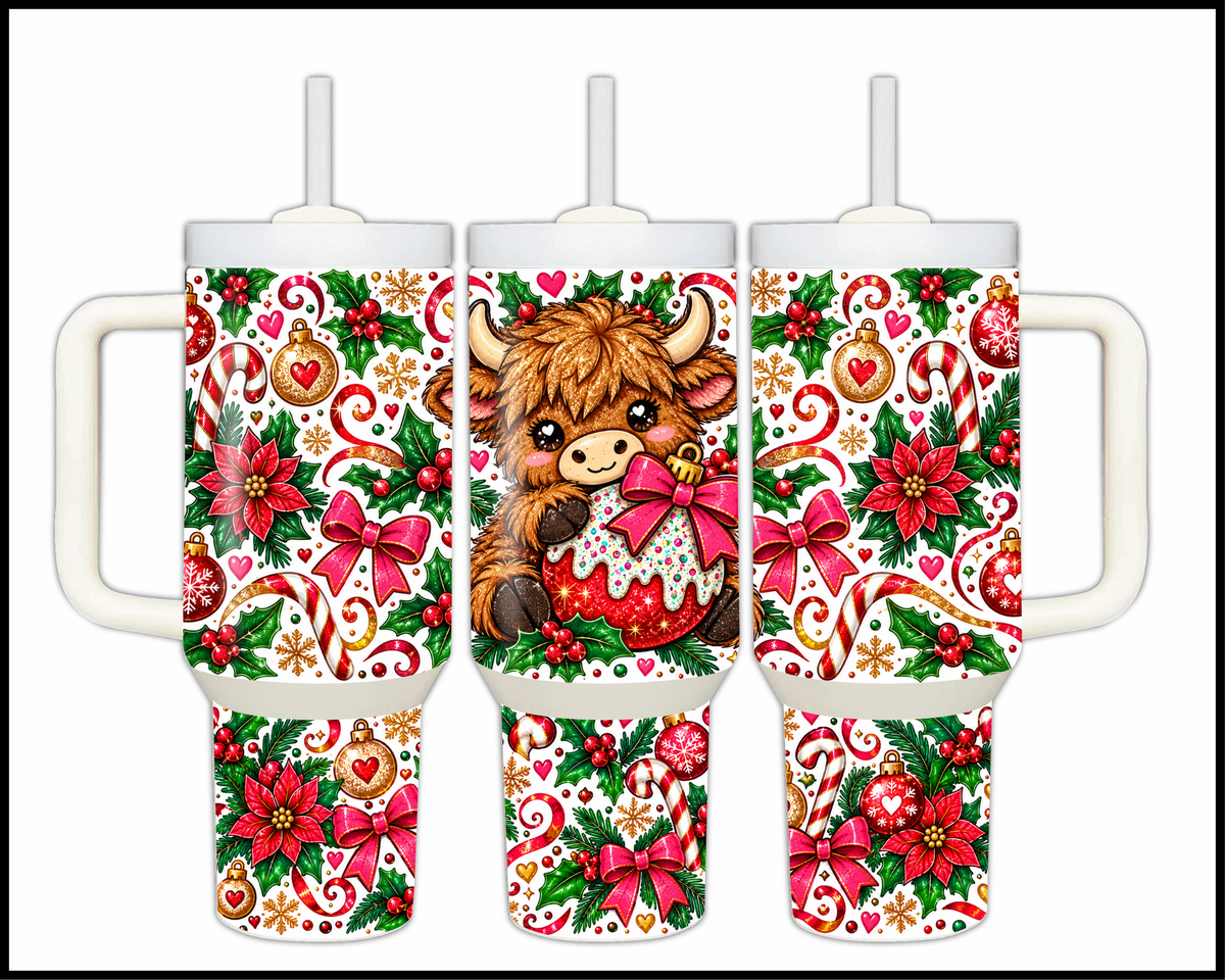 Sweet Holly Jolly Highland Cow Stainless Steel Big Guzzler Tumbler (1925)