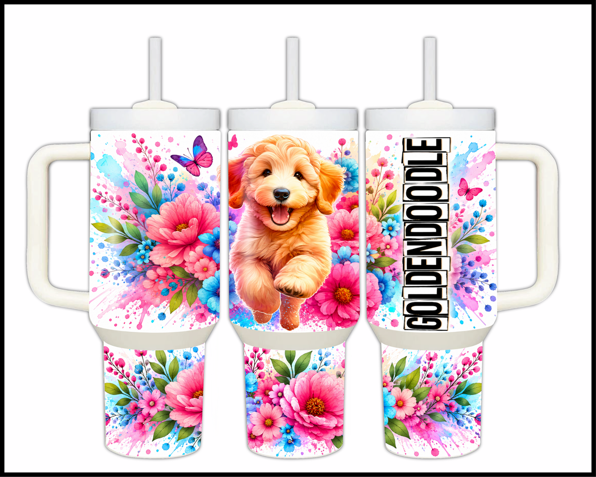 Blooming Golden Doodle Stainless Steel Big Guzzler Tumbler (1971)