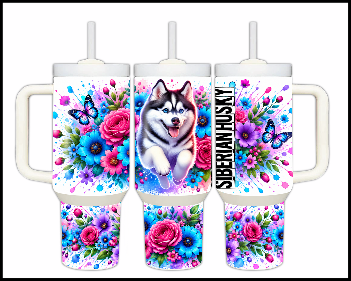 Blooming Siberian Husky Stainless Steel Big Guzzler Tumbler (1982)