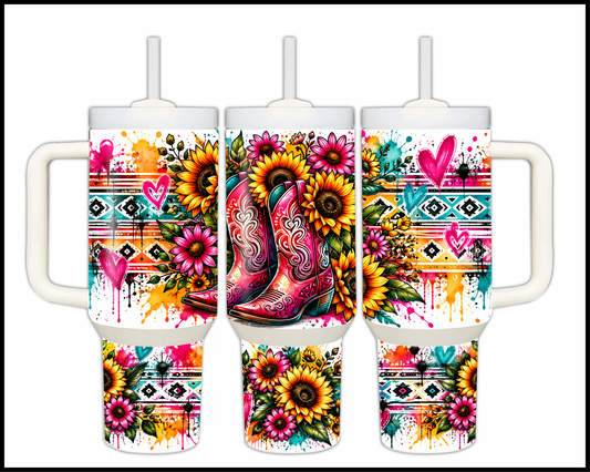 Boots, Blooms, & Aztec Moons Stainless Steel Big Guzzler Tumbler (1998)