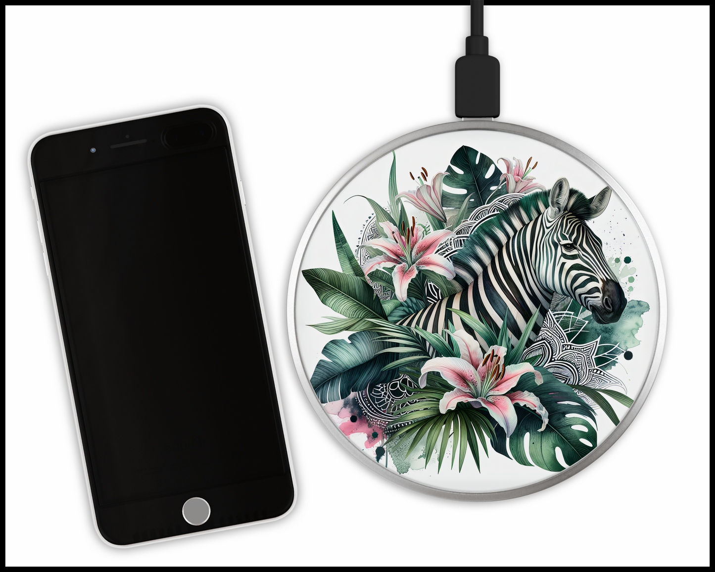 Tropical Zebra Sublimated Wireless Phone Charger (019)