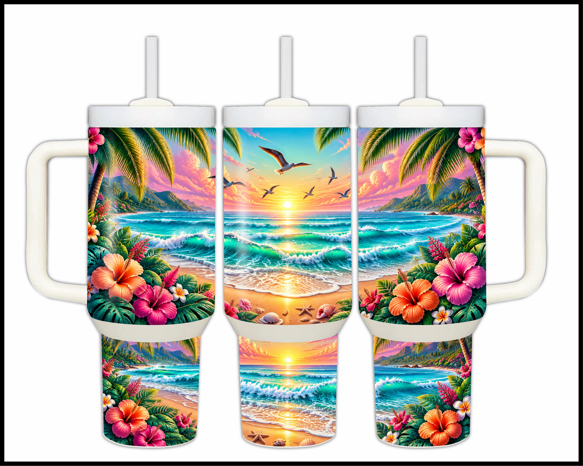 Pastel Hibiscus Dream Stainless Steel Big Guzzler Tumbler (2028)