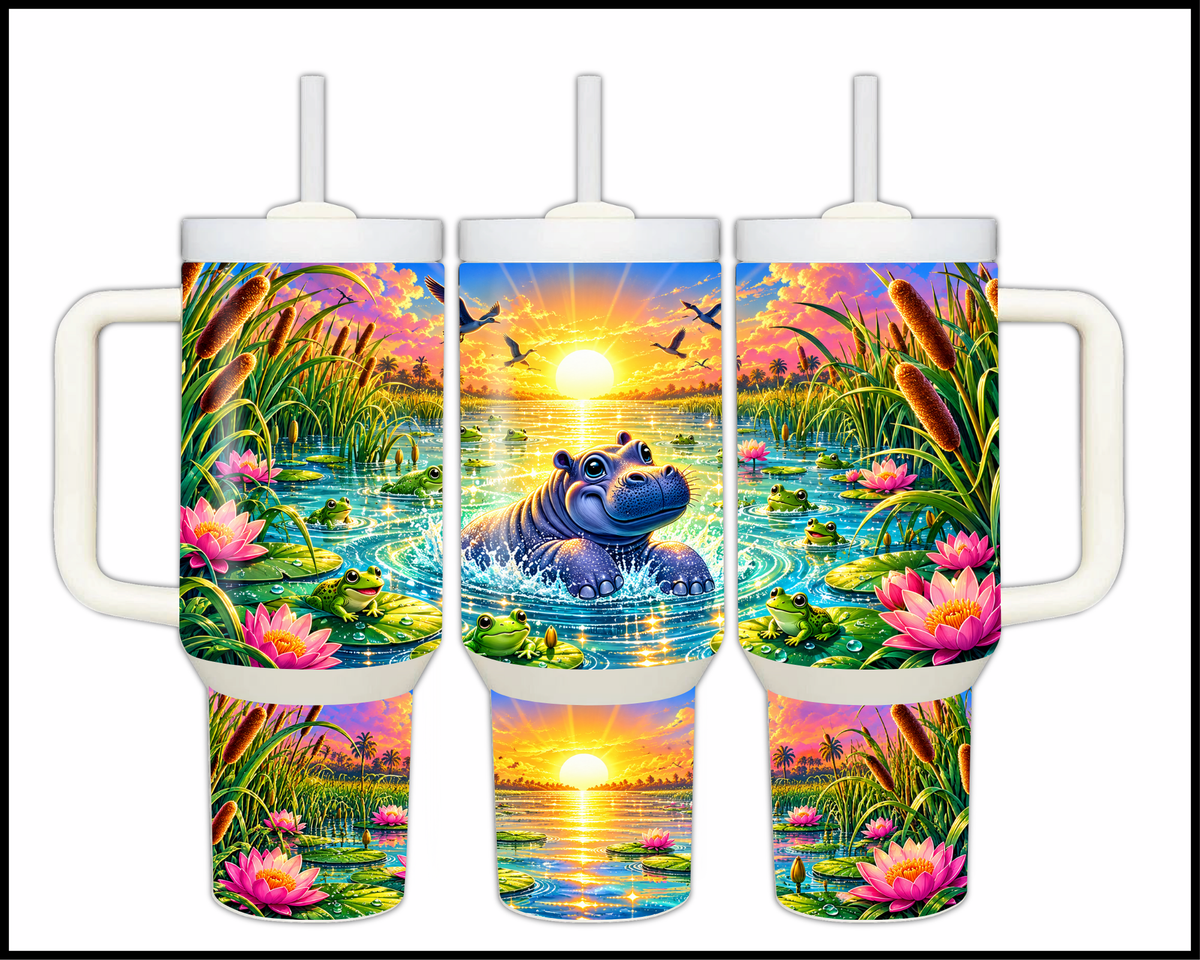 Sweet Sunrise Hippo Stainless Steel Big Guzzler Tumbler (2030)