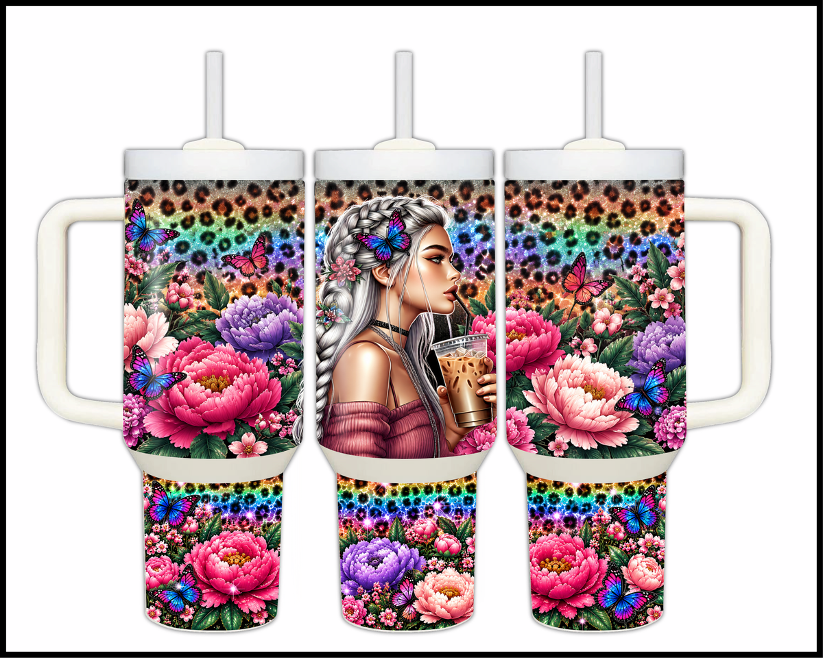 Butterflies In Her Hair A Little Tiger In Her Heart Stainless Steel Big Guzzler Tumbler (2055)