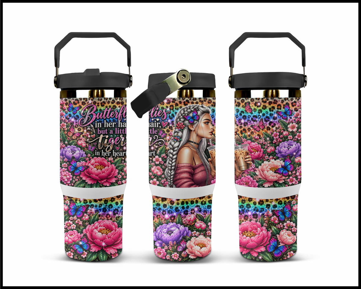 Butterflies In Her Hair A Little Tiger In Her Heart Stainless Steel Big Guzzler Tumbler (2055)