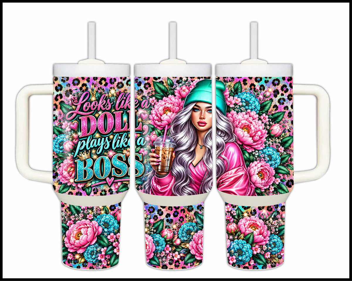 Looks Like A Doll Plays Like A Boss Stainless Steel Big Guzzler Tumbler (2056)