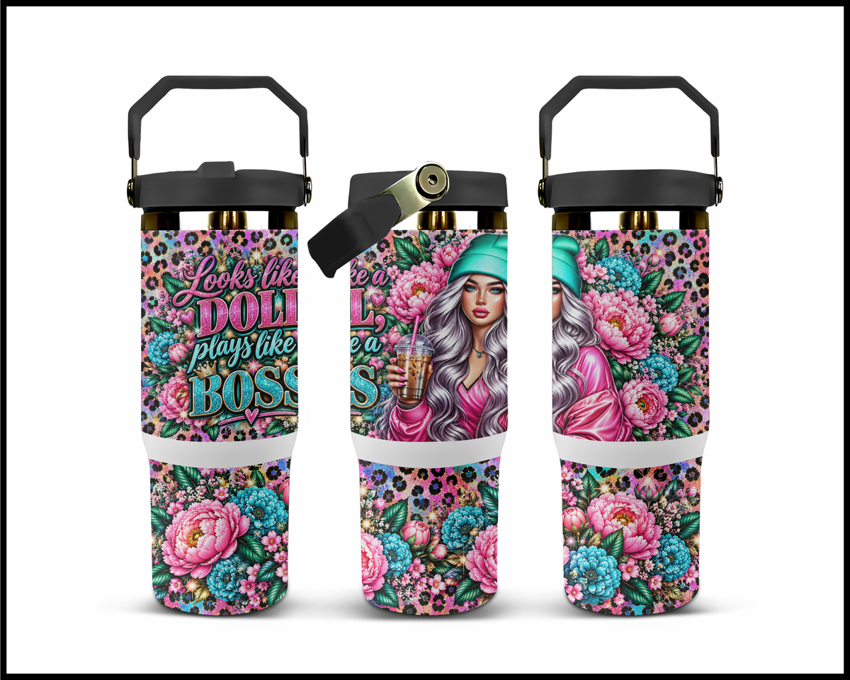 Looks Like A Doll Plays Like A Boss Stainless Steel Big Guzzler Tumbler (2056)